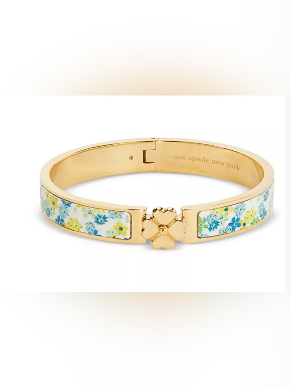 kate spade Gold Floral Enamel Clover Hinge Bracelet - Yellow Blue Green